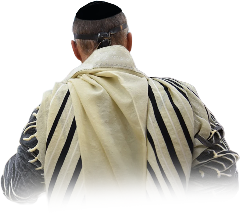 A man wearing tallis and tefillin in prayer
